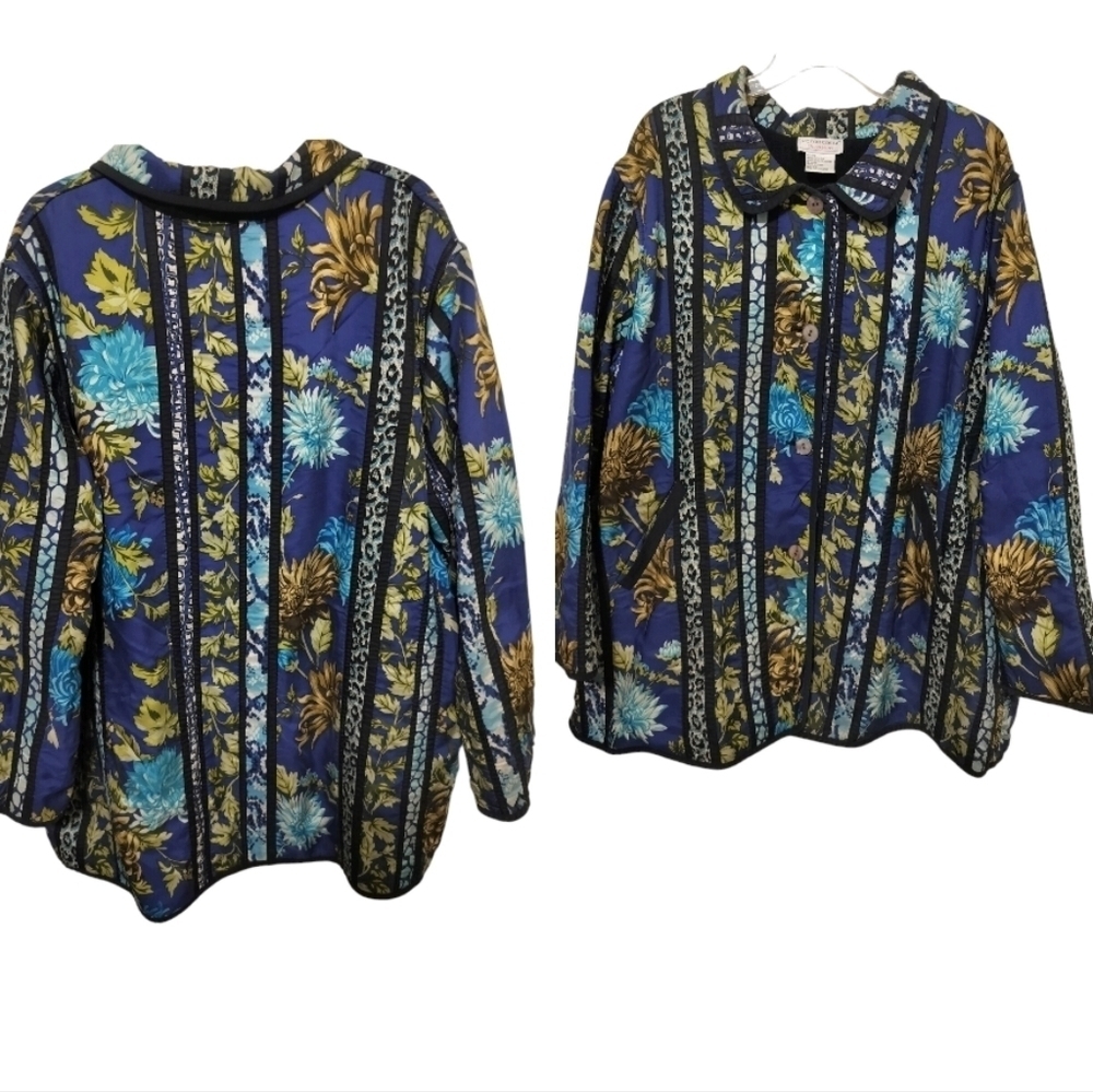 1842)Victor Costa Occasion Silk Floral Animal Print Button front Jacket Plus 3X